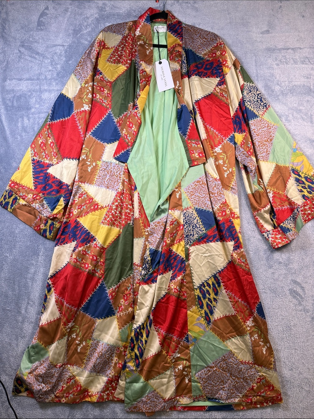 Nichole Lynel Multicolor Patchwork Satin Duster